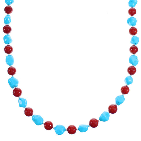 Southwest Sterling Silver Turquoise And Coral Bead Necklace SX115155