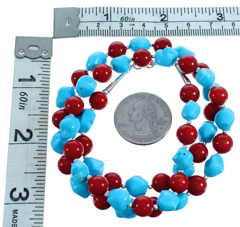 Southwest Sterling Silver Turquoise And Coral Bead Necklace SX115155