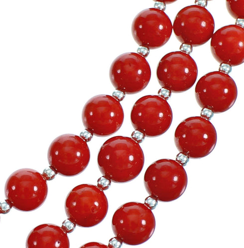 Turquoise Coral Sterling Silver 3-Strand Bead Necklace RX115203