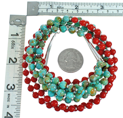 Turquoise Coral Sterling Silver 3-Strand Bead Necklace RX115203