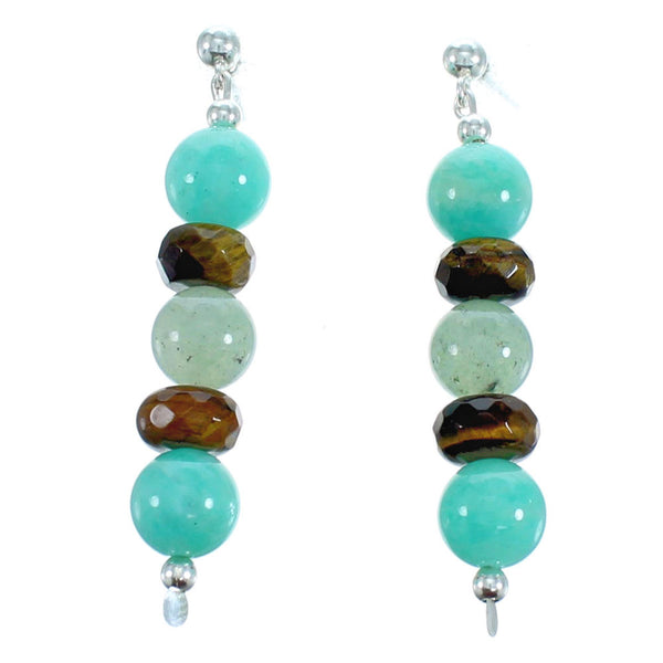 Authentic Sterling Silver Multicolor Bead Post Dangle Earrings RX115179