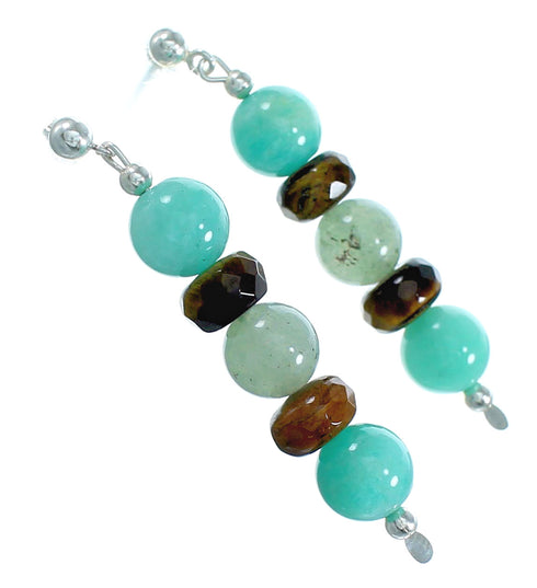 Authentic Sterling Silver Multicolor Bead Post Dangle Earrings RX115179