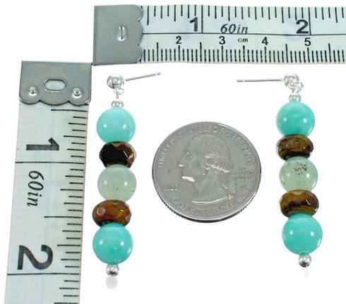 Authentic Sterling Silver Multicolor Bead Post Dangle Earrings RX115179