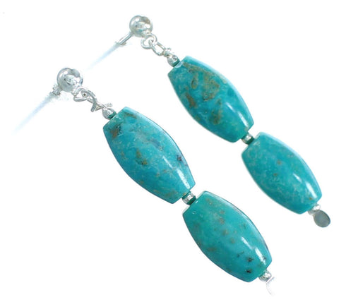 Turquoise Genuine Sterling Silver Bead Post Dangle Earrings RX115196