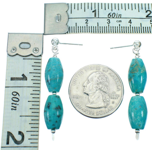 Turquoise Genuine Sterling Silver Bead Post Dangle Earrings RX115196