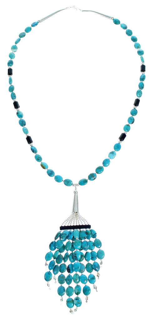 Sterling Silver Turquoise And Onyx Bead Necklace SX115335