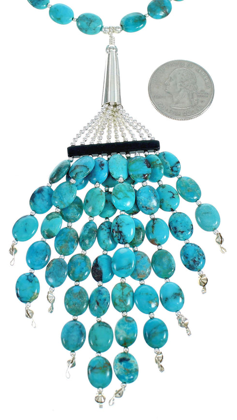 Sterling Silver Turquoise And Onyx Bead Necklace SX115335