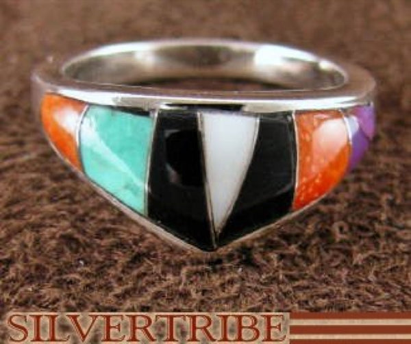 Multicolor Inlay Sterling Silver Ring Size 5-3/4 Jewelry NS36023