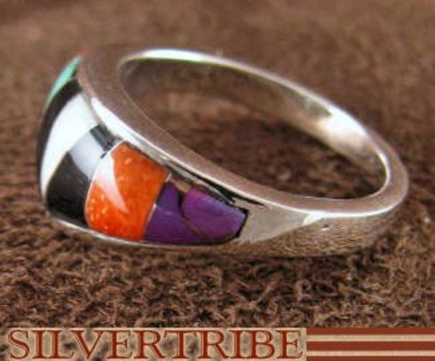Multicolor Inlay Sterling Silver Ring Size 5-3/4 Jewelry NS36023