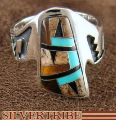 Multicolor Turquoise Jewelry Sterling Silver Ring Size 8-1/2 AS37080