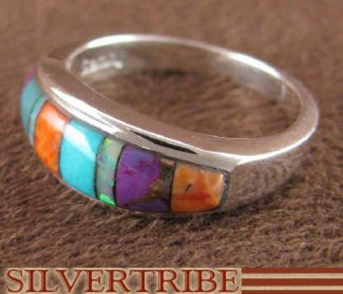 Turquoise Multicolor Sterling Silver Ring Size 5-3/4 Jewelry AS38923