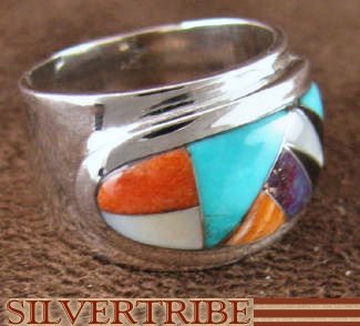 Oyster Shell Multicolor Inlay Sterling Silver Ring Size 7-1/4 NS38841