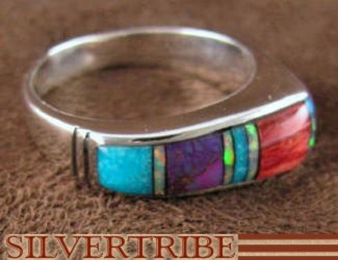 Turquoise Multicolor Inlay And Sterling Silver Ring Size 5-3/4 NS39115