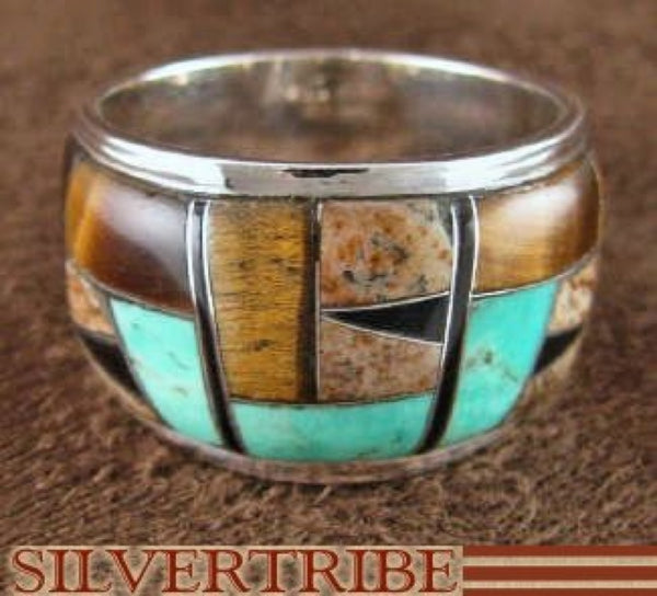 Sterling Silver And Multicolor Inlay Ring Size 8-1/4 DS42382