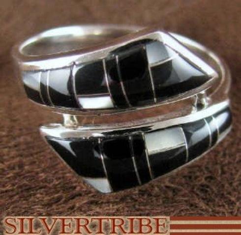 Black Jade And Mother Of Pearl Sterling Silver Ring Size 5-3/4 RS43445