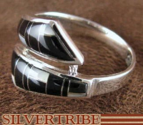 Black Jade And Mother Of Pearl Sterling Silver Ring Size 5-3/4 RS43445