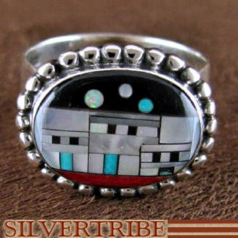Multicolor Silver Native American Design Ring Size 8-1/2 RS46241