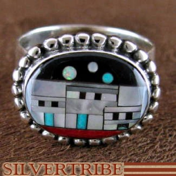 Multicolor Silver Native American Design Ring Size 8-1/2 RS46241