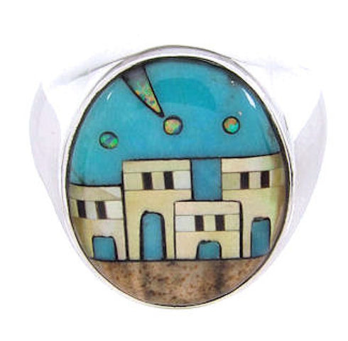 Silver Multicolor Native American Design Ring Size 9-1/2 YS67020