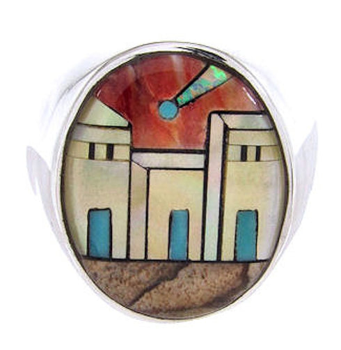 Native American Design Multicolor Silver Ring Size 10-1/4 YS67054