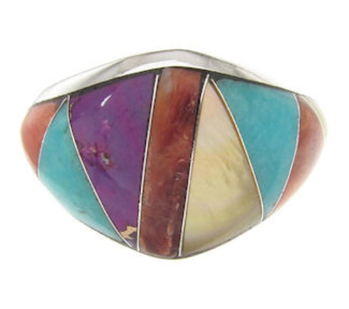 Southwestern Inlay Multicolor Sterling Silver Ring Size 6-3/4 YS58492
