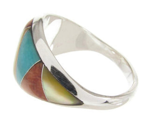 Southwestern Inlay Multicolor Sterling Silver Ring Size 6-3/4 YS58492