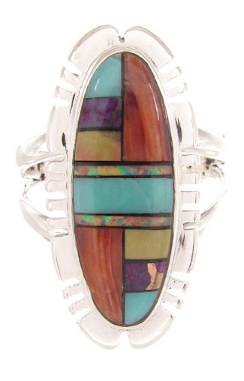 Multicolor Inlay Sterling Silver Ring Size 6-1/2 XS57165