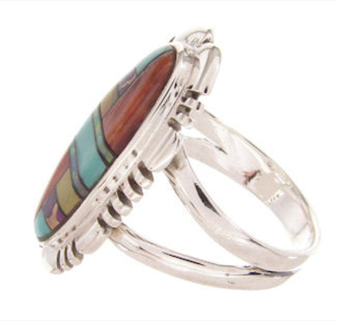 Multicolor Inlay Sterling Silver Ring Size 6-1/2 XS57165