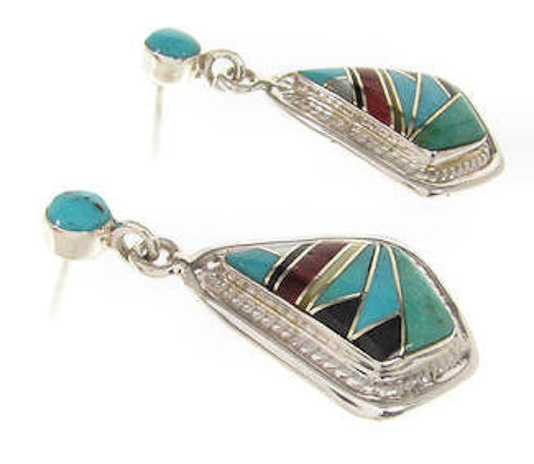 Multicolor Inlay Post Earrings Sterling Silver Jewelry IS59001