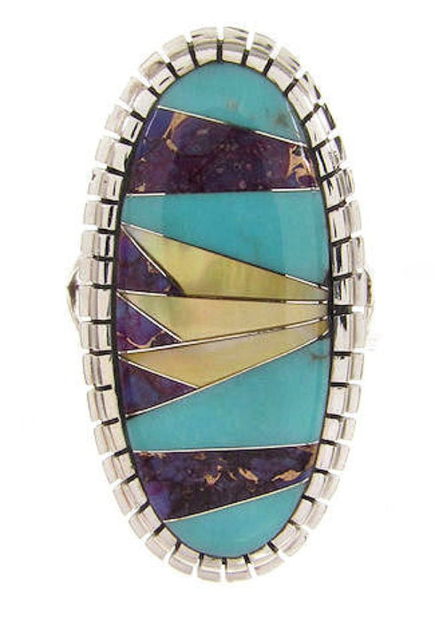 Southwest Sterling Silver Multicolor Jewelry Ring Size 6-3/4 YS59207