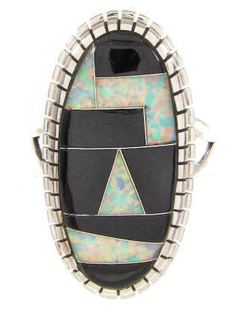 Southwest Black Jade Opal Silver Jewelry Ring Size 7-3/4 YS59287