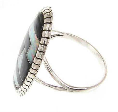 Southwest Black Jade Opal Silver Jewelry Ring Size 7-3/4 YS59287