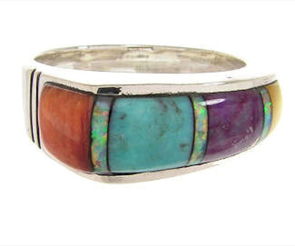 Multicolor Inlay Sterling Silver Southwest Ring Size 6-1/4 YS58750