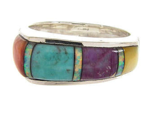 Multicolor Inlay Sterling Silver Southwest Ring Size 6-1/4 YS58750