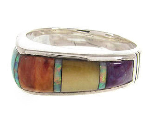 Sterling Silver Southwest Multicolor Inlay Jewelry Ring Size 8 YS58789