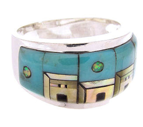 Native American Pueblo Design Multicolor Ring Size 8-1/2 JW65740