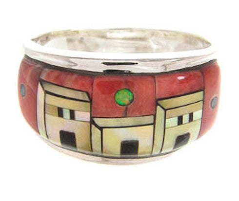 Silver Multicolor Native American Design Ring Size 7-1/2 JW65907