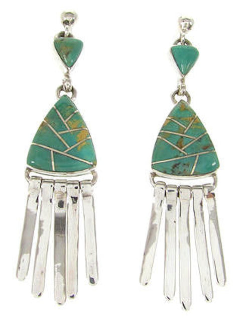 Southwestern Turquoise Inlay Silver Post Dangle Earrings YS59995