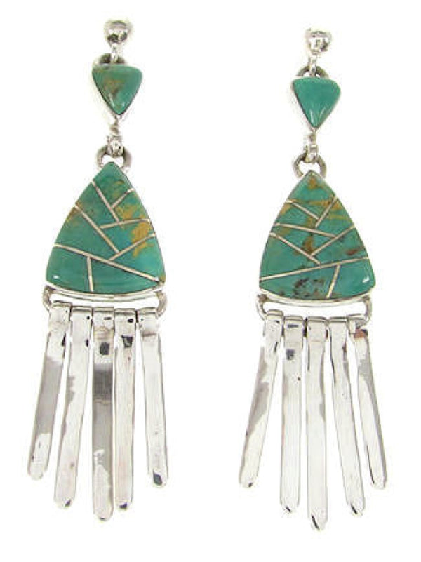 Southwestern Turquoise Inlay Silver Post Dangle Earrings YS59995