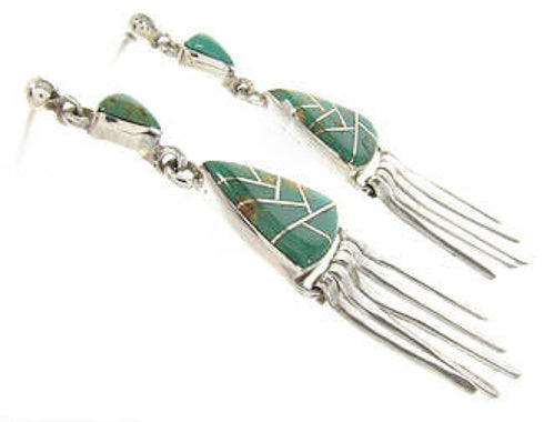 Southwestern Turquoise Inlay Silver Post Dangle Earrings YS59995