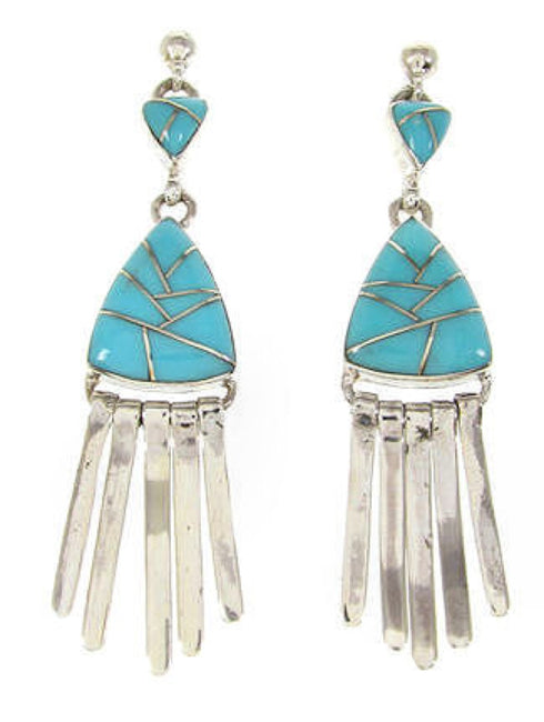 Southwestern Turquoise Sterling Silver Post Dangle Earrings YS60004
