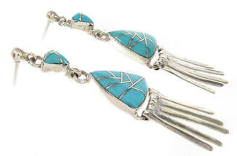 Southwestern Turquoise Sterling Silver Post Dangle Earrings YS60004