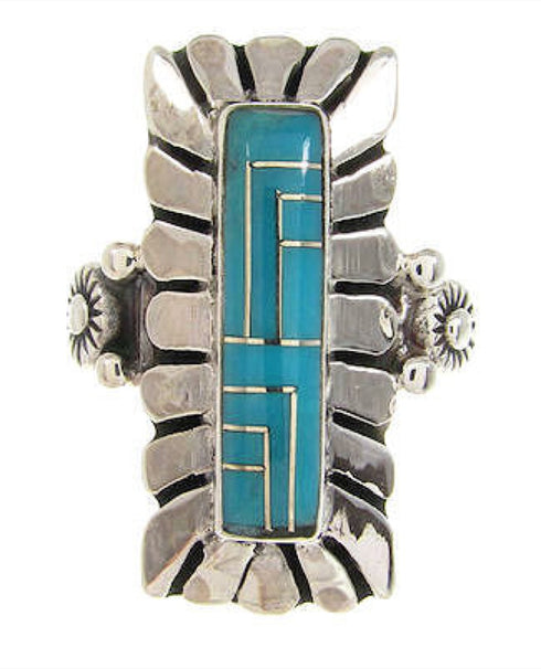 Southwest Sterling Silver Turquoise Ring Size 5-1/4 OS59326