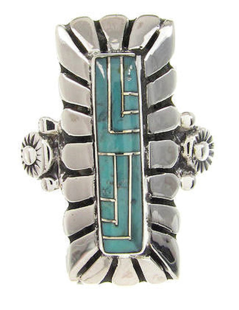 Genuine Sterling Silver Turquoise Southwestern Ring Size 7-1/2 OS59401