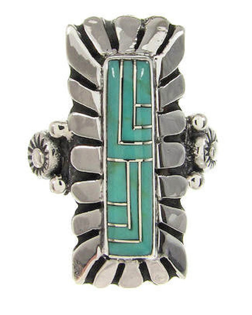 Southwest Sterling Silver Turquoise Inlay Ring Size 4-3/4 OS59411