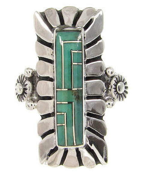 Southwest Turquoise Inlay Sterling Silver Ring Size 7-1/2 OS59415