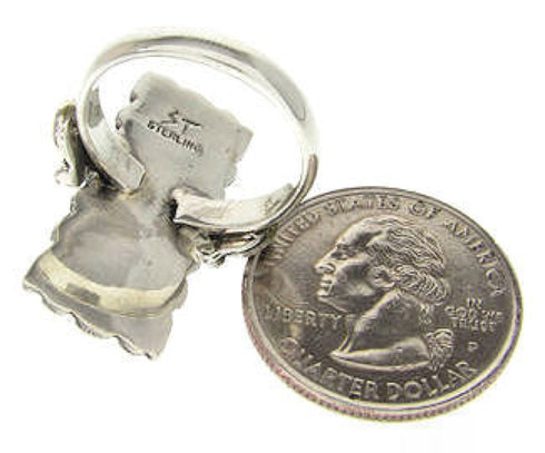 Southwest Turquoise Inlay Sterling Silver Ring Size 7-1/2 OS59415