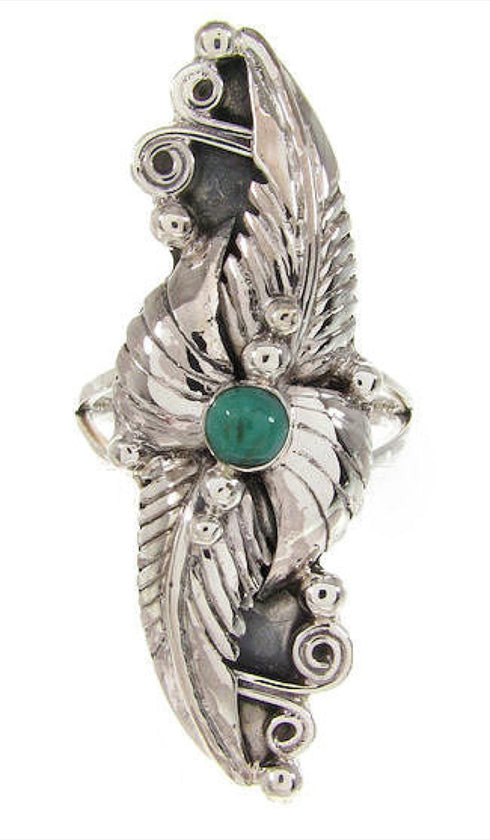Genuine Sterling Silver Turquoise Southwestern Ring Size 7-1/2 OS59055