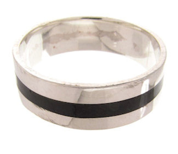 Southwestern Sterling Silver Onyx Ring Band Size 6-3/4 PS59727