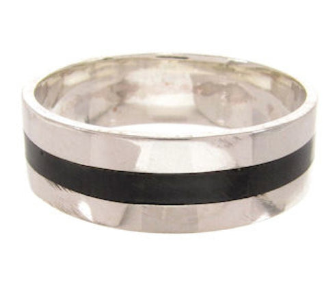 Southwestern Sterling Silver Onyx Ring Band Size 6-3/4 PS59727